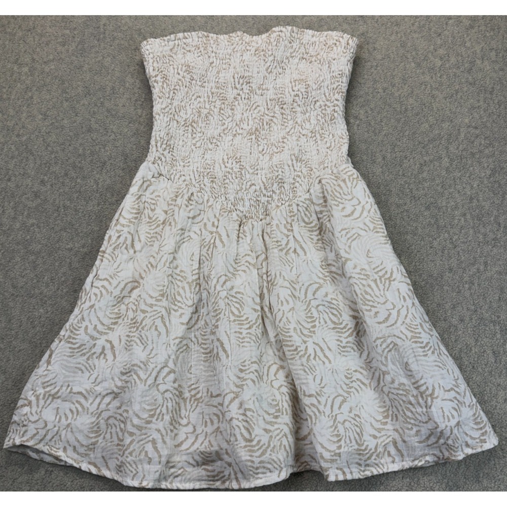 Universal Thread Womens Mini Dress White Leaf Print Strapless Smocked Bodies S